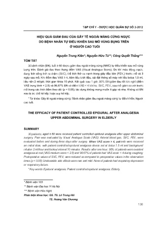 Hiệu quả giảm đau của gây tê ngoài màng cứng ngực do bệnh nhân tự điều khiển sau mổ vùng bụng trên ở người cao tuổi