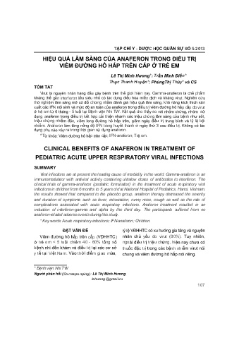Hiệu quả lâm sàng của anaferon trong điều trị viêm đường hô hấp trên cấp ở trẻ em