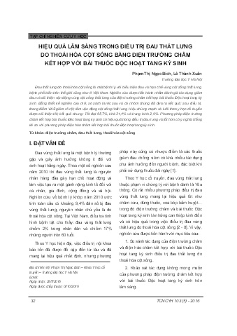 Hiệu quả lâm sàng trong điều trị đau thắt lưng do thoái hóa cột sống bằng điện trường châm kết hợp với bài thuốc độc hoạt tang ký sinh