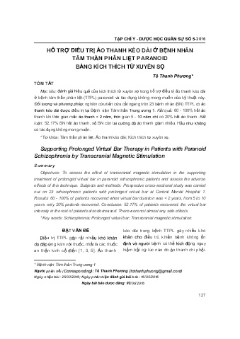 Hỗ trợ điều trị ảo thanh kéo dài ở bệnh nhân tâm thần phân liệt paranoid bằng kích thích từ xuyên sọ
