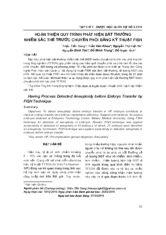 Hoàn thiện quy trình phát hiện bất thường nhiễm sắc thể trước chuyển phôi bằng kỹ thuật fish