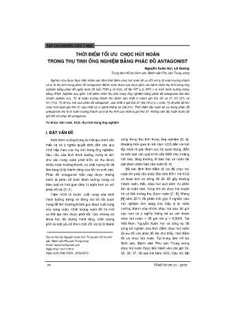 Hời điểm tối ưu chọc hút noãn trong thụ tinh ống nghiệm bằng phác đồ Antagonist