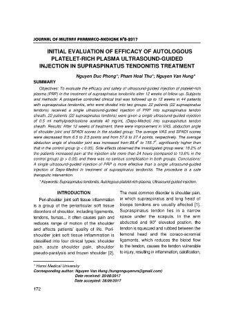 Initial evaluation of efficacy of autologous platelet-rich plasma ultrasound - guided injection in supraspinatus tendonitis treatment