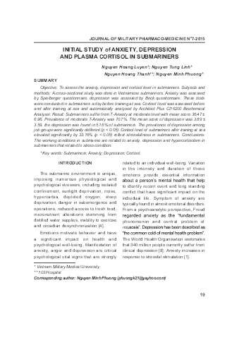 Initial study of anxiety, depression and plasma cortisol in submariners