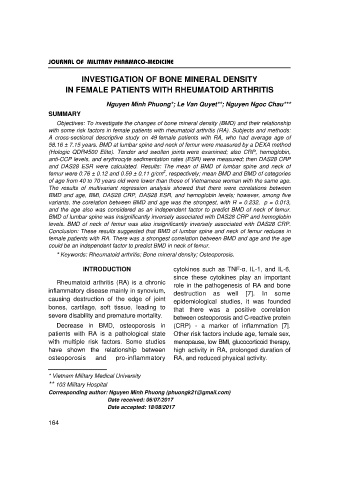 Investigation of bone mineral density in female patients with rheumatoid arthritis