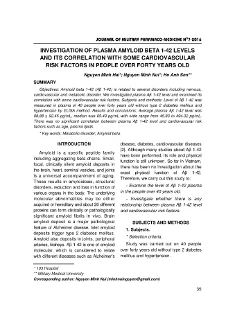 Investigation of plasma amyloid beta 1 - 42 levels and its correlation with some cardiovascular risk factors in people over forty years old