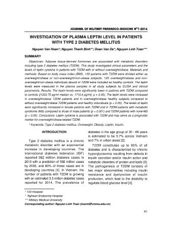 Investigation of plasma leptin level in patients with type 2 diabetes mellitus
