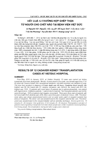 Kết quả 12 trường hợp ghép thận từ người cho chết não tại bệnh viện Việt Đức