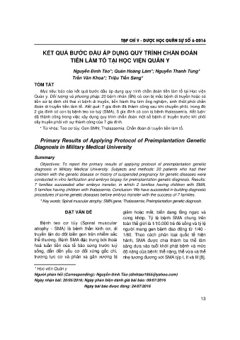 Kết quả bước đầu áp dụng quy trình chẩn đoán tiền làm tổ tại học viện quân y