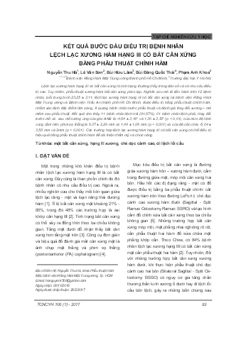 Kết quả bước đầu điều trị bệnh nhân lệch lạc xương hàm hạng III có bất cân xứng bằng phẫu thuật chỉnh hàm