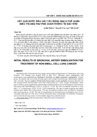 Kết quả bước đầu gây tắc động mạch phế quản điều trị ung thư phế quản không tế bào nhỏ