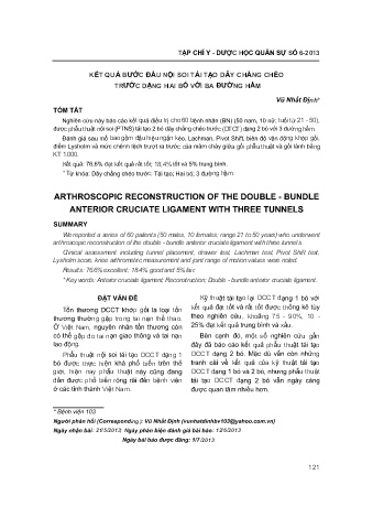 Kết quả bước đầu nội soi tái tạo dây chằng chéo trước dạng hai bó với ba đường hầm