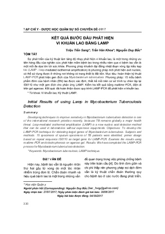 Kết quả bước đầu phát hiện vi khuẩn lao bằng lamp