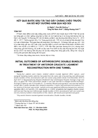 Kết quả bước đầu tái tạo dây chằng chéo trước hai bó một đường hầm qua nội soi