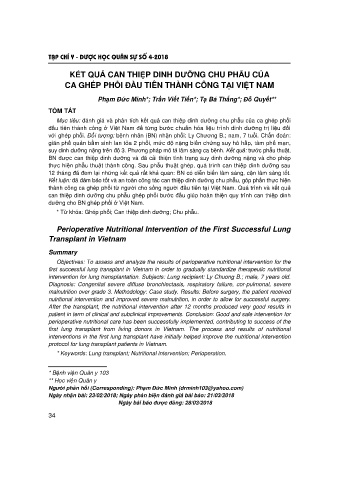 Kết quả can thiệp dinh dưỡng chu phẫu của ca ghép phổi đầu tiên thành công tại Việt Nam