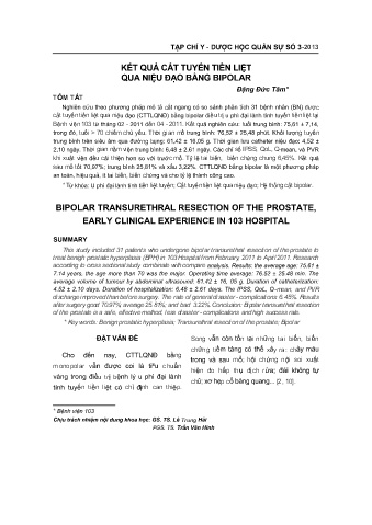 Kết quả cắt tuyến tiền liệt qua niệu đạo bằng bipolar