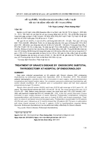 Kết quả điều trị bệnh basedow bằng phẫu thuật nội soi tại bệnh viện nội tiết trung ương