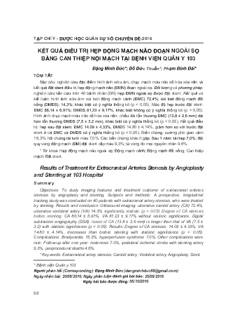 Kết quả điều trị hẹp động mạch não đoạn ngoài sọ bằng can thiệp nội mạch tại bệnh viện quân y 103