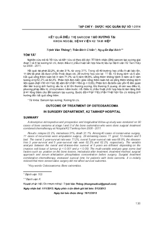 Kết quả điều trị sarcom tạo xương tại khoa ngoại, bệnh viện K2 Tam Hiệp