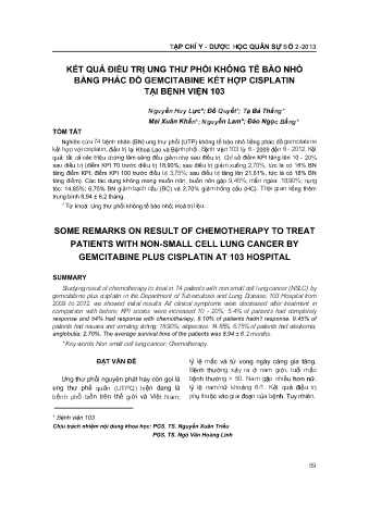 Kết quả điều trị ung thư phổi không tế bào nhỏ bằng phác đồ gemcitabine kết hợp cisplatin tại bệnh viện 103