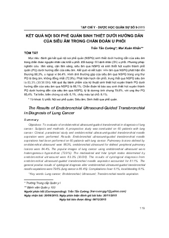 Kết quả nội soi phế quản sinh thiết dưới hướng dẫn của siêu âm trong chẩn đoán u phổi