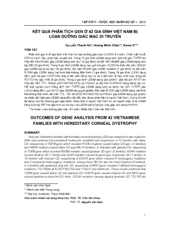 Kết quả phân tích gen ở 42 gia đình Việt Nam bị loạn dưỡng giác mạc di truyền