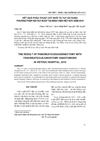 Kết quả phẫu thuật cắt khối tá tụy sử dụng phương pháp nối tụy ruột tại bệnh viện Việt Đức năm 2010