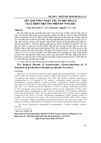 Kết quả phẫu thuật cắt túi mật nội soi tại 12 bệnh viện tỉnh miền núi phía bắc