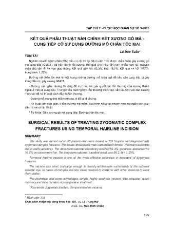 Kết quả phẫu thuật nắn chỉnh kết xương gò má - Cung tiếp có sử dụng đường mổ chân tóc mai
