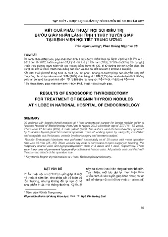 Kết quả phẫu thuật nội soi điều trị bướu giáp nhân lành tính 1 thùy tuyến giáp tại bệnh viện nội tiết trung ương