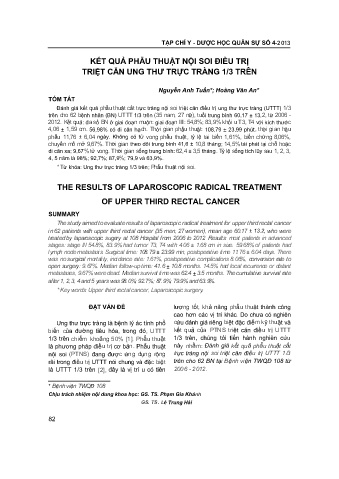 Kết quả phẫu thuật nội soi điều trị triệt căn ung thư trực tràng 1 / 3 trên