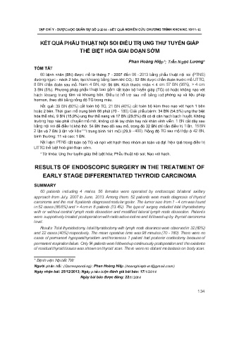 Kết quả phẫu thuật nội soi điều trị ung thư tuyến giáp thể biệt hóa giai đoạn sớm