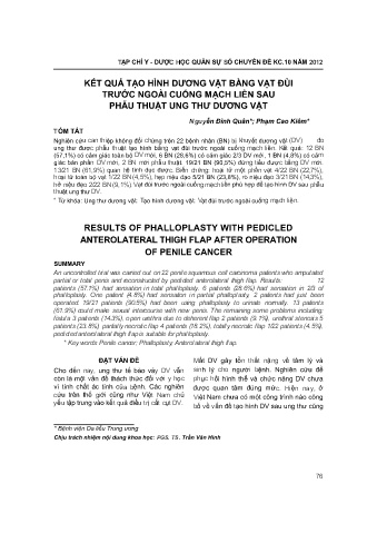 Kết quả tạo hình dương vật bằng vạt đùi trước ngoài cuống mạch liền sau phẫu thuật ung thư dương vật