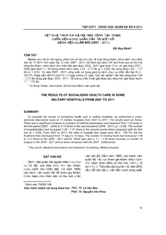 Kết quả tham gia xã hội hóa công tác khám, chữa bệnh cho nhân dân tại một số bệnh viện quân đội (2007 - 2011)