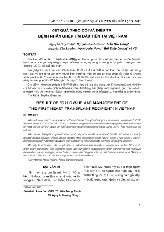 Kết quả theo dõi và điều trị bệnh nhân ghép tim đầu tiên tại Việt Nam