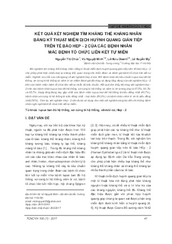 Kết quả xét nghiệm tìm kháng thể kháng nhân bằng kỹ thuật miễn dịch huỳnh quang gián tiếp trên tế bào hep - 2 của các bệnh nhân mắc bệnh tổ chức liên kết tự miễn
