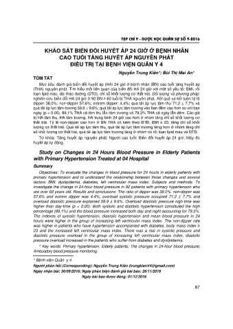 Khảo sát biến đổi huyết áp 24 giờ ở bệnh nhân cao tuổi tăng huyết áp nguyên phát điều trị tại bệnh viện quân y 4