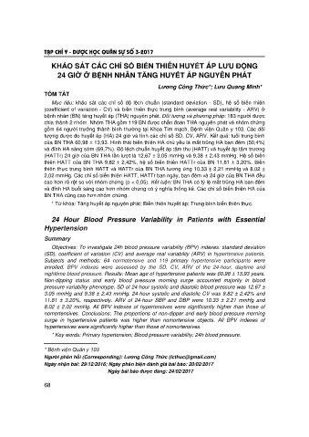 Khảo sát các chỉ số biến thiên huyết áp lưu động 24 giờ ở bệnh nhân tăng huyết áp nguyên phát