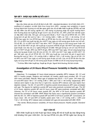 Khảo sát các chỉ số BTHA bằng phương pháp đo huyết áp 24 giờ ở người bình thường