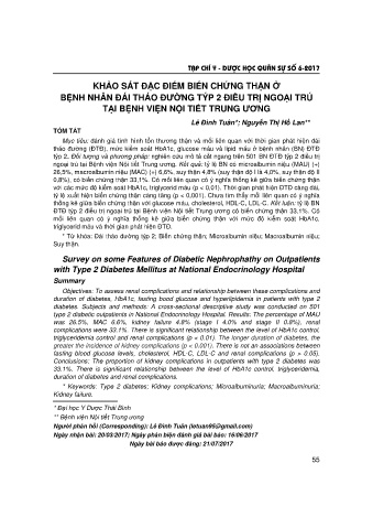 Khảo sát đặc điểm biến chứng thận ở bệnh nhân đái tháo đường týp 2 điều trị ngoại trú tại bệnh viện nội tiết trung ương