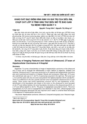 Khảo sát đặc điểm hình ảnh và giá trị của siêu âm, chụp cắt lớp vi tính ung thư biểu mô tế bào gan tại bệnh viện quân y 4