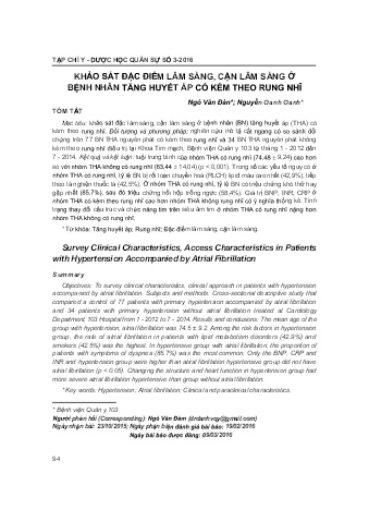Khảo sát đặc điểm lâm sàng, cận lâm sàng ở bệnh nhân tăng huyết áp có èm theo rung nhĩ