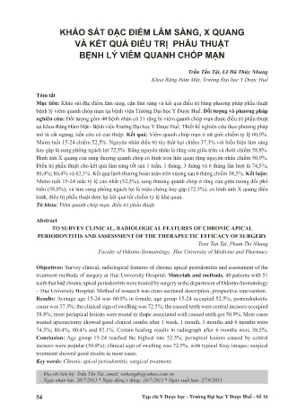 Khảo sát đặc điểm lâm sàng, X quang và kết quả điều trị phẫu thuật bệnh lý viêm quanh chóp mạn