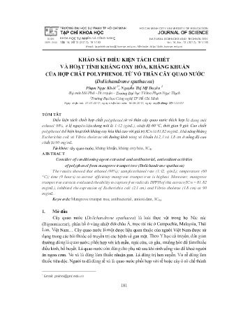 Khảo sát điều kiện tách chiết và hoạt tính kháng oxy hóa, kháng khuẩn của hợp chất polyphenol từ vỏ thân cây quao nước
