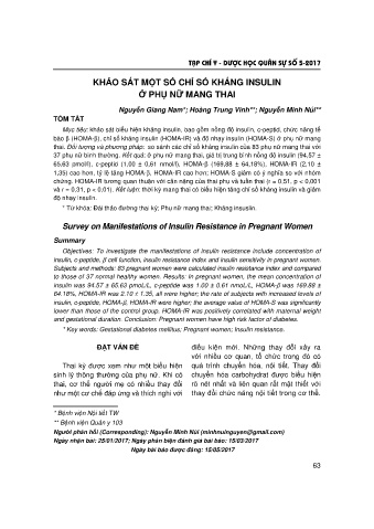 Khảo sát một số chỉ số kháng insulin ở phụ nữ mang thai