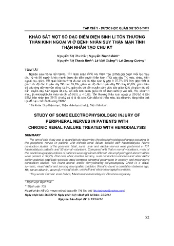 Khảo sát một số đặc điểm điện sinh lí tổn thương thần kinh ngoại vi ở bệnh nhân suy thận mạn tính thận nhân tạo chu kỳ