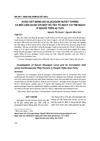 Khảo sát nồng độ glucagon huyết tương và mối liên quan với một số yếu tố nguy cơ tim mạch ở người trên 40 tuổi