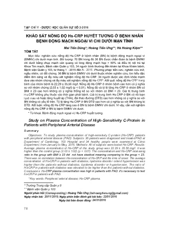 Khảo sát nồng độ hs-crp huyết tương ở bệnh nhân bệnh động mạch ngoại vi chi dưới mạn tính
