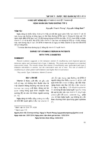 Khảo sát nồng độ vitamin d huyết thanh ở bệnh nhân đái tháo đường týp 2