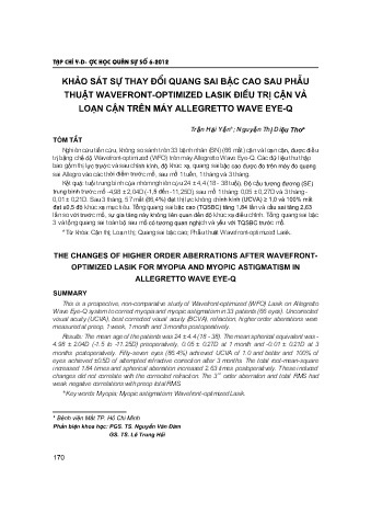 Khảo sát sự thay đổi quang sai bậc cao sau phẫu thuật wavefront - optimized lasik điều trị cận và loạn cận trên máy allegretto wave eye - q